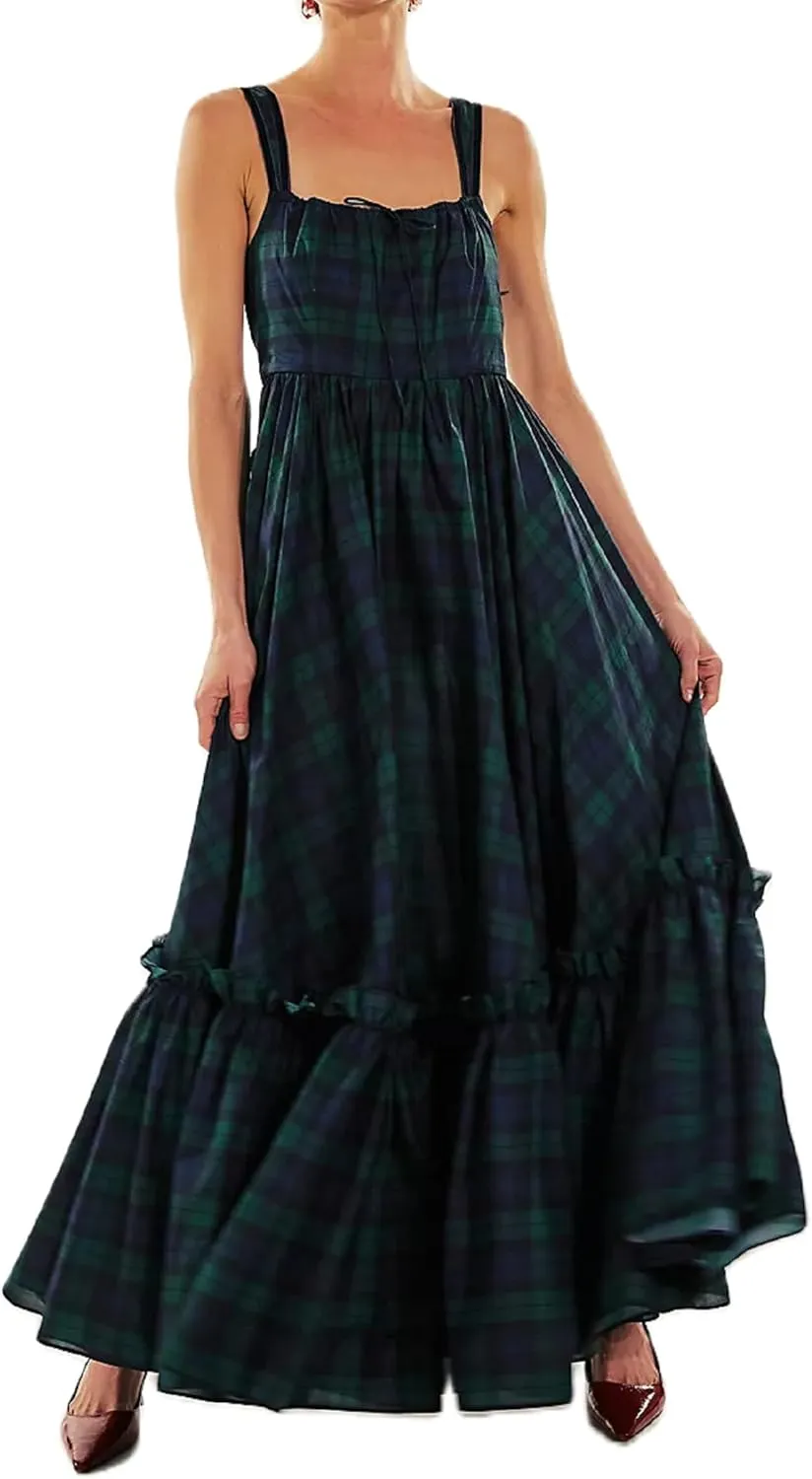 Women Square Neck Sleeveless Boho Floral Maxi Dress Spaghetti Strap Flowy Tiered Long Dresses Beach Strappy Sundress