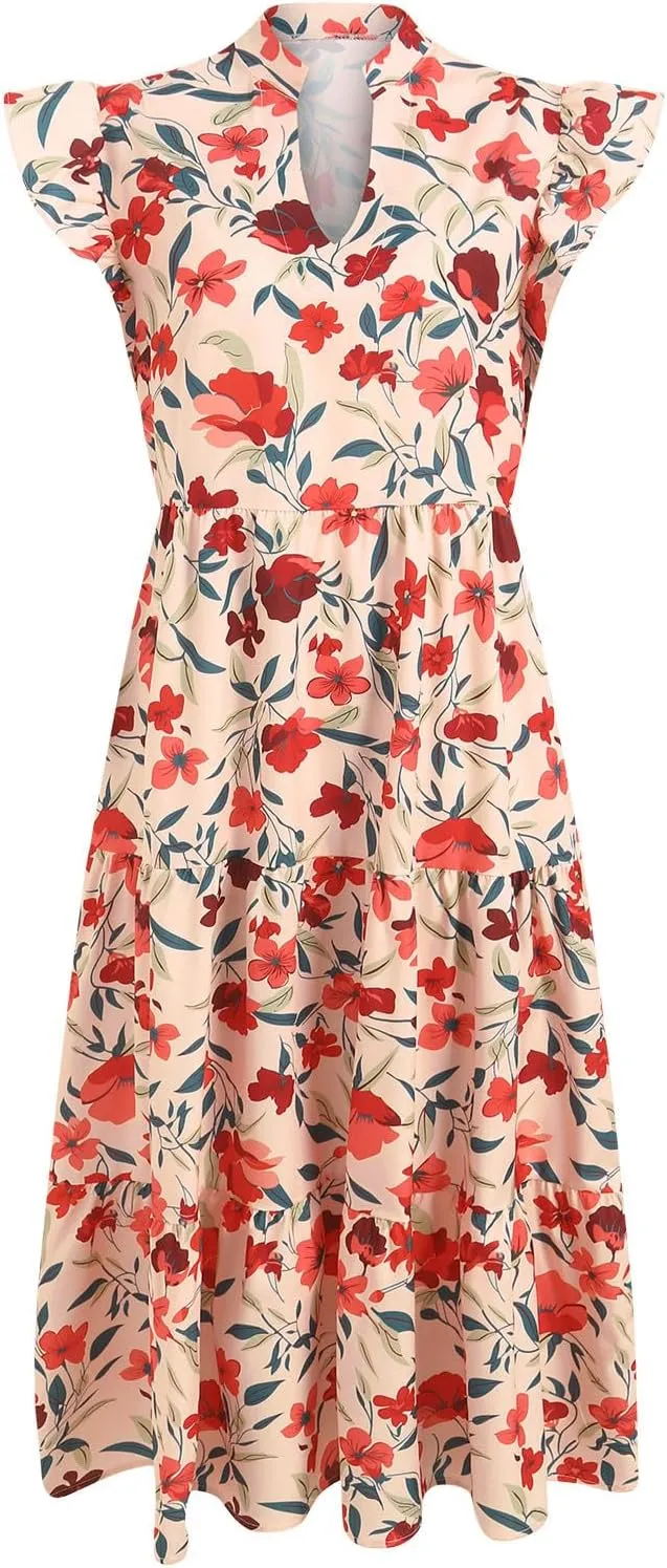 Women Summer 2025 Maxi Dress Vacation Floral Spring Casual Boho Split Beach Long Flowy Sundress Maxi Dress