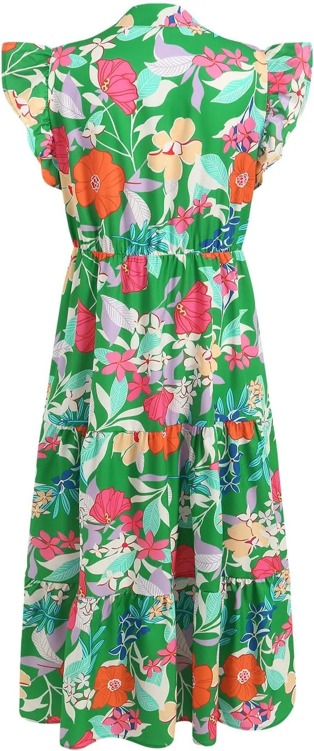 Women Summer 2025 Maxi Dress Vacation Floral Spring Casual Boho Split Beach Long Flowy Sundress Maxi Dress