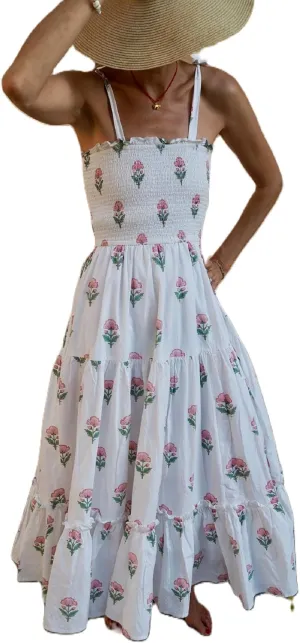 Women Tie Shoulder Graphic Boho Maxi Dress Sleeveless Flowy Tiered A Line Dress Summer Vocation Graffiti Sundress