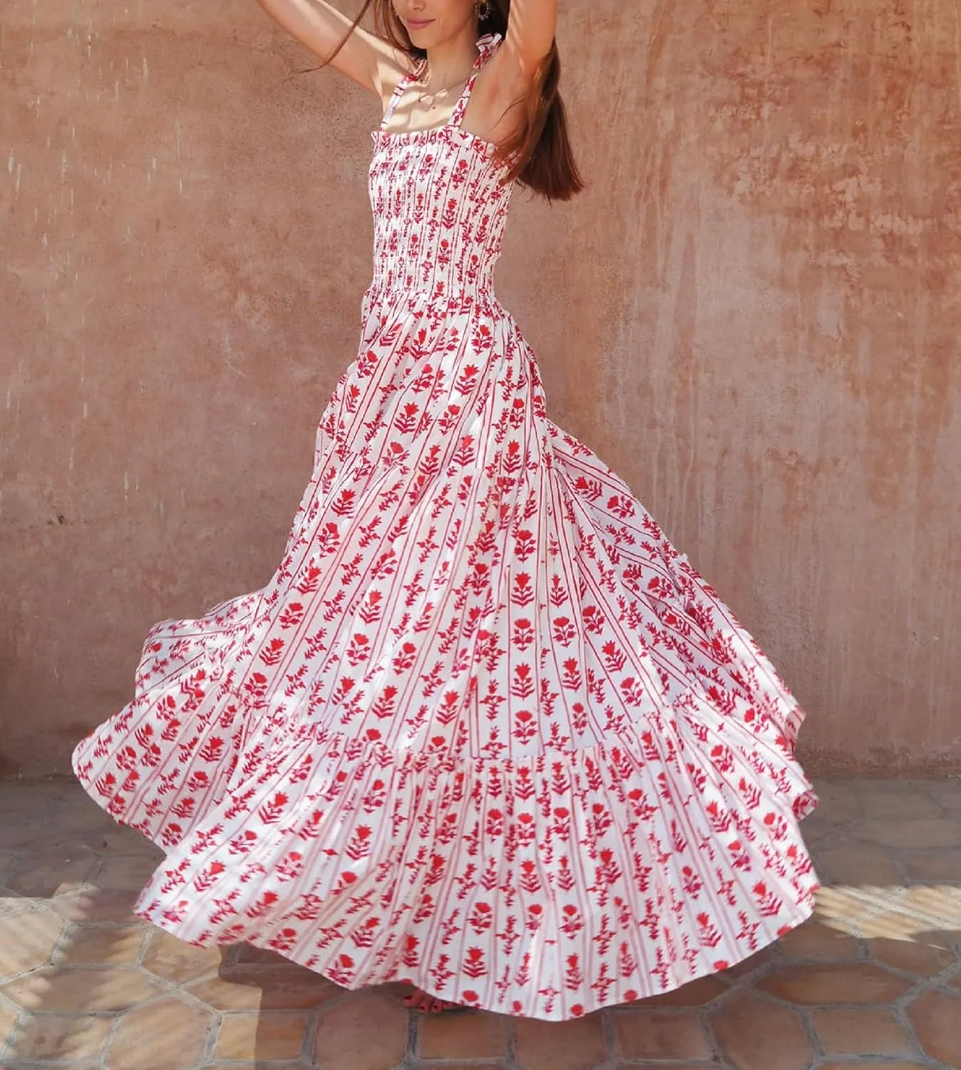 Women Tie Shoulder Graphic Boho Maxi Dress Sleeveless Flowy Tiered A Line Dress Summer Vocation Graffiti Sundress
