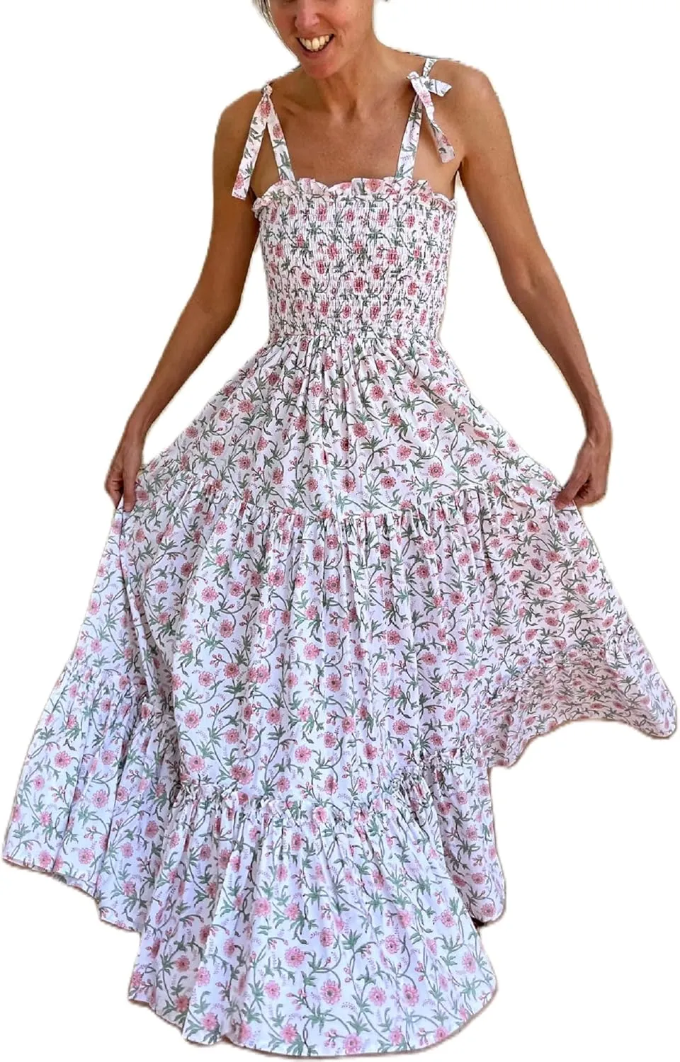 Women Tie Shoulder Graphic Boho Maxi Dress Sleeveless Flowy Tiered A Line Dress Summer Vocation Graffiti Sundress