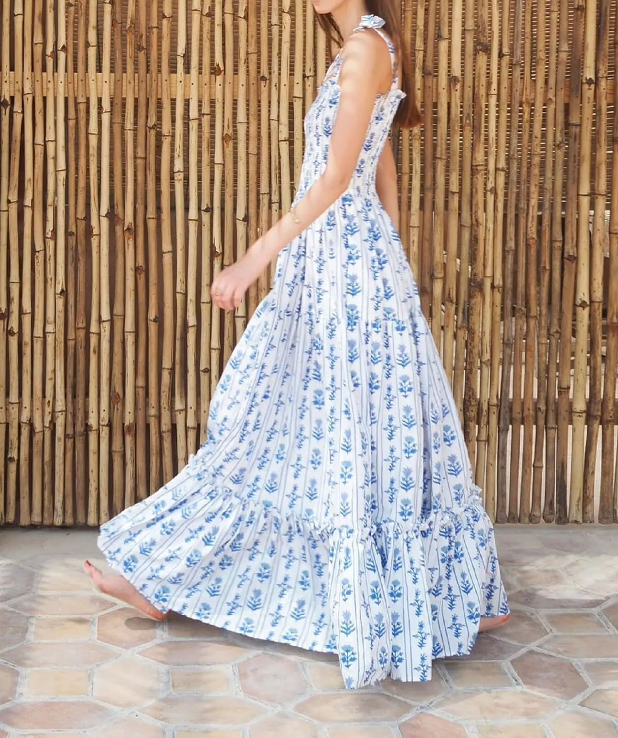 Women Tie Shoulder Graphic Boho Maxi Dress Sleeveless Flowy Tiered A Line Dress Summer Vocation Graffiti Sundress