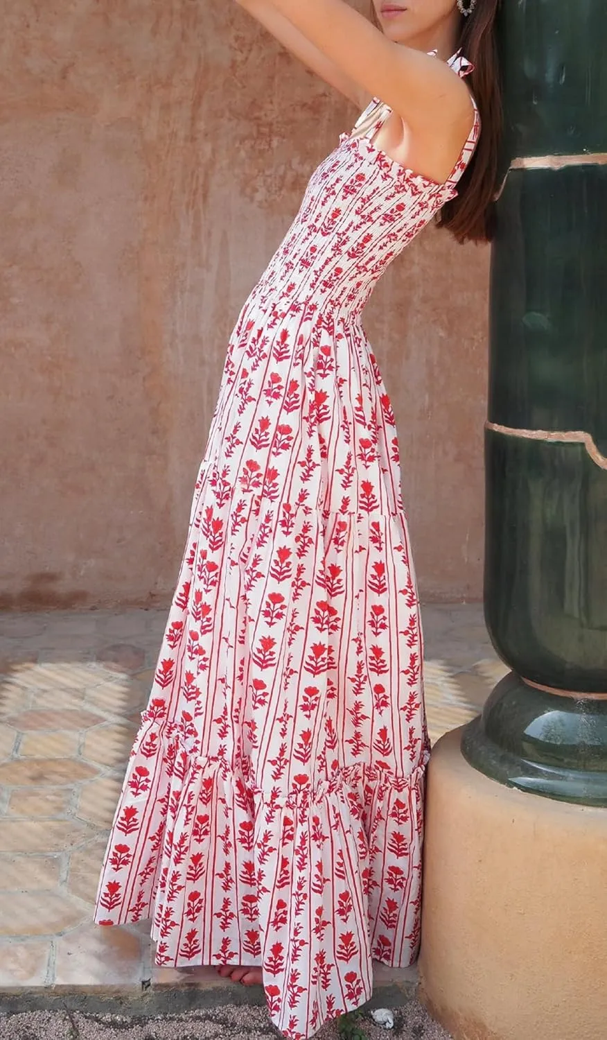 Women Tie Shoulder Graphic Boho Maxi Dress Sleeveless Flowy Tiered A Line Dress Summer Vocation Graffiti Sundress