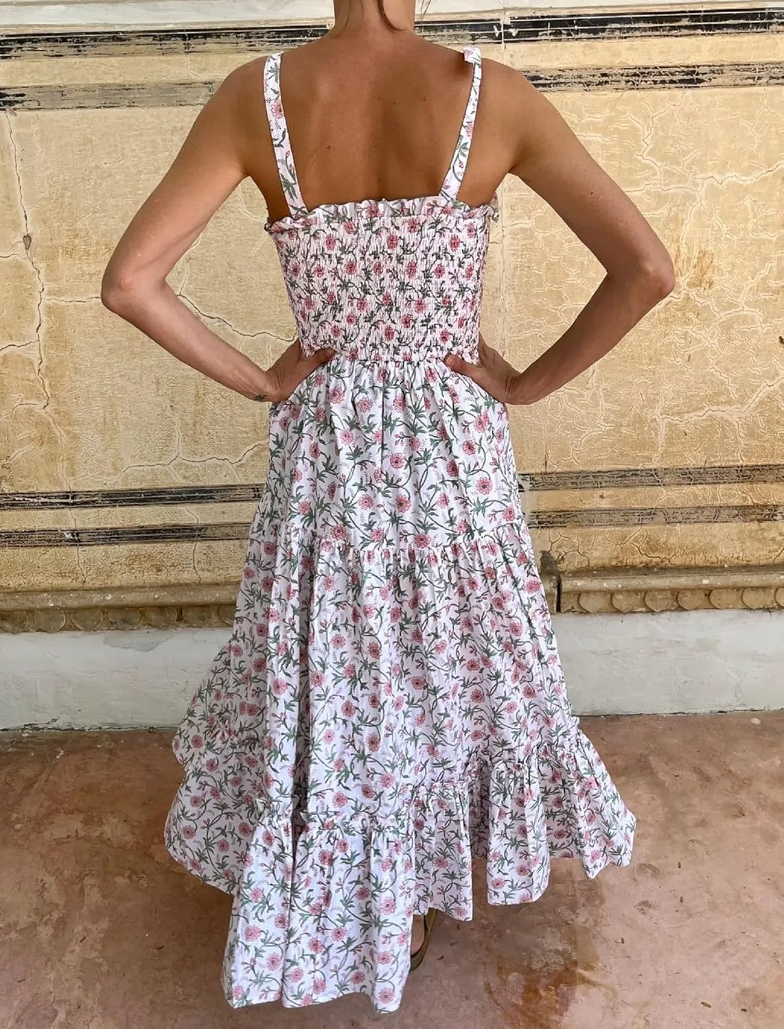 Women Tie Shoulder Graphic Boho Maxi Dress Sleeveless Flowy Tiered A Line Dress Summer Vocation Graffiti Sundress