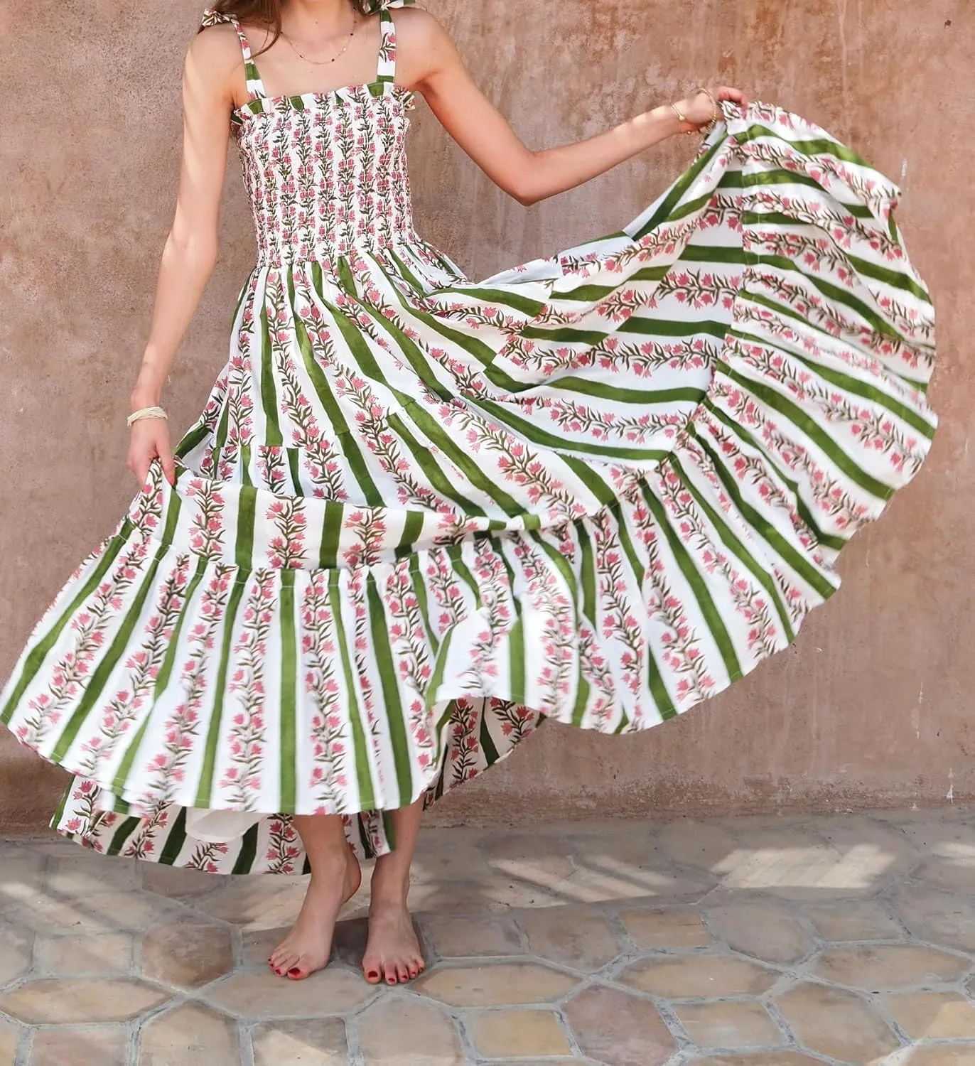 Women Tie Shoulder Graphic Boho Maxi Dress Sleeveless Flowy Tiered A Line Dress Summer Vocation Graffiti Sundress