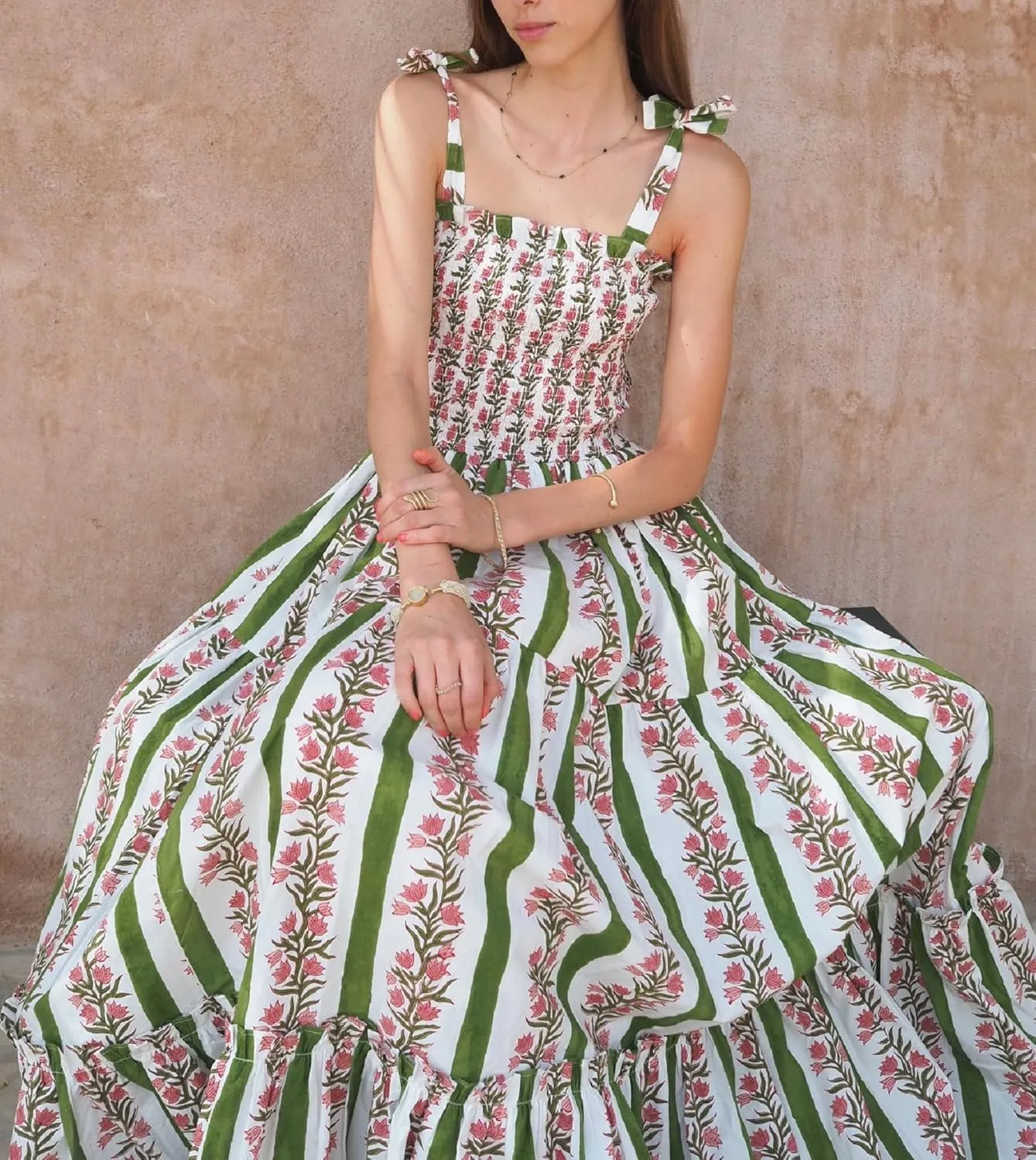 Women Tie Shoulder Graphic Boho Maxi Dress Sleeveless Flowy Tiered A Line Dress Summer Vocation Graffiti Sundress