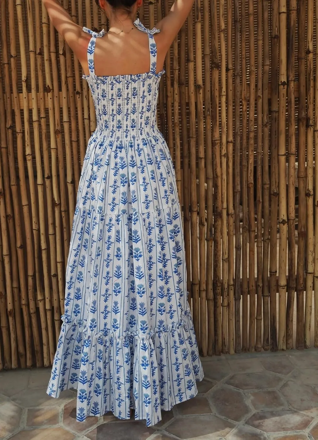 Women Tie Shoulder Graphic Boho Maxi Dress Sleeveless Flowy Tiered A Line Dress Summer Vocation Graffiti Sundress