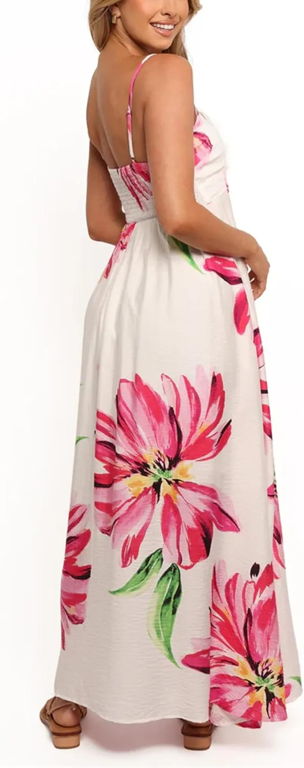 Women Y2K Summer Flowy Swing Dresses Fairycore Spaghetti Strap Smocked Maxi Dress Casual Boho Beach Sundresses