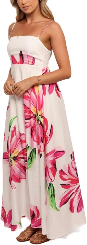 Women Y2K Summer Flowy Swing Dresses Fairycore Spaghetti Strap Smocked Maxi Dress Casual Boho Beach Sundresses