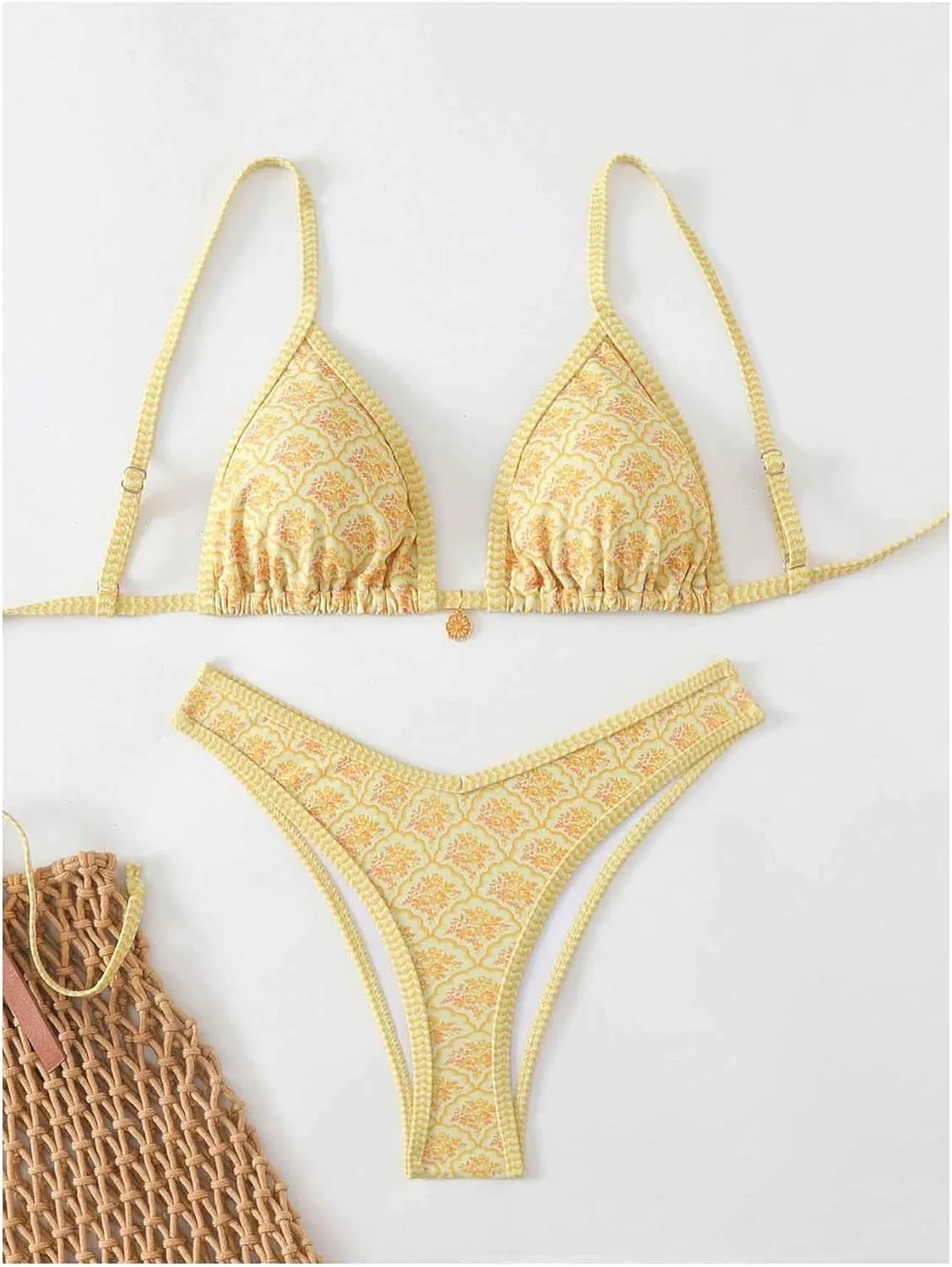 Women's 2 Piece Bikini Set Y2k Floral Triangle Tie Back Swimsuits Bathing Suit