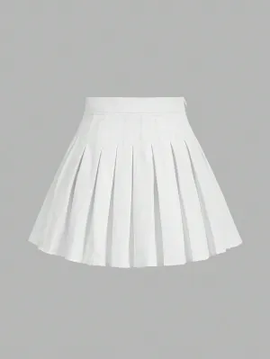 Women's Basic Solid Color High Waist Side Zipper Casual Pleated Mini Skirt Casual Skirts