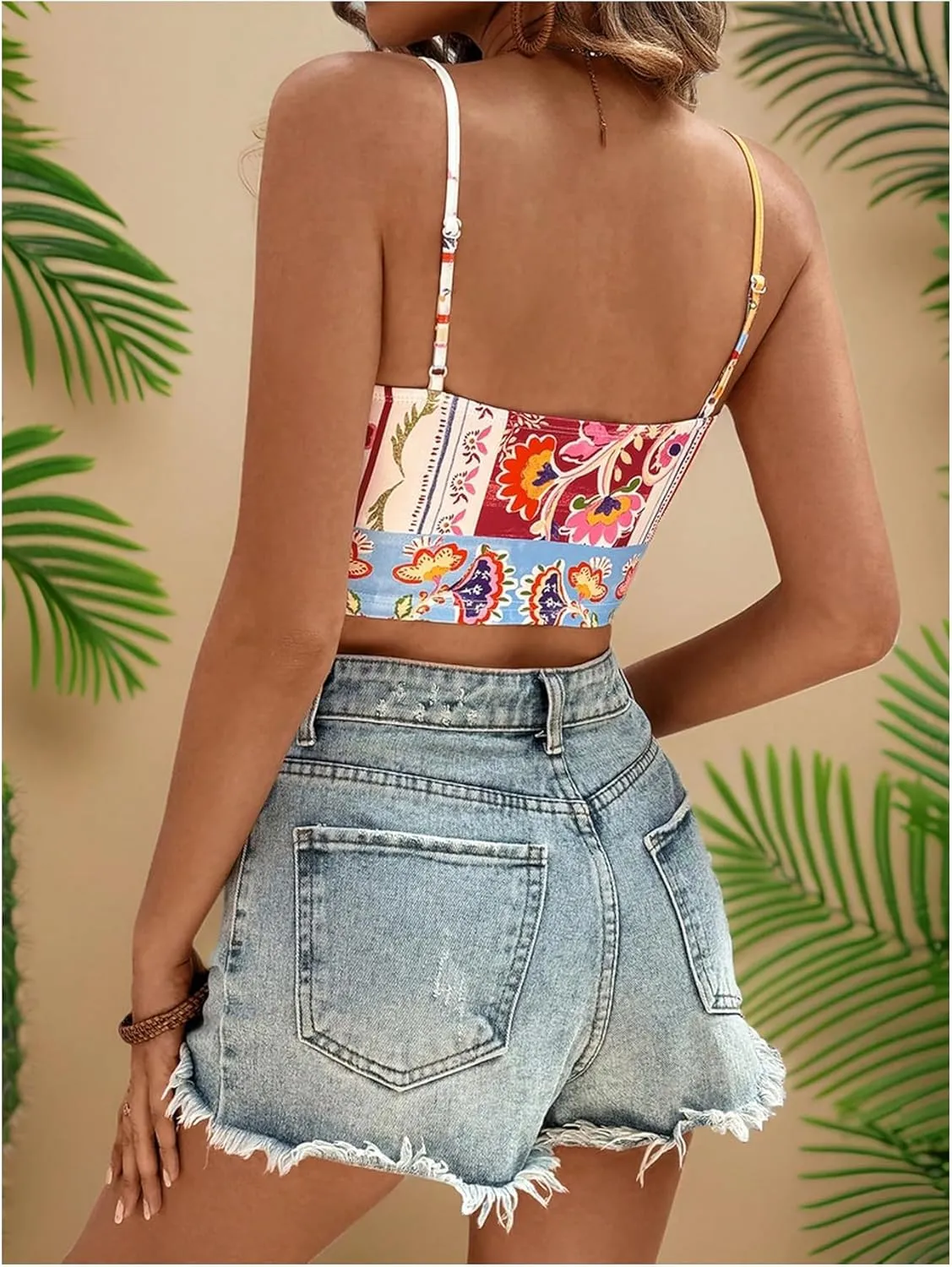 Women's Boho Graphic Sleeveless Camisole Y2k Asymmetrical Hem Cropped Cami