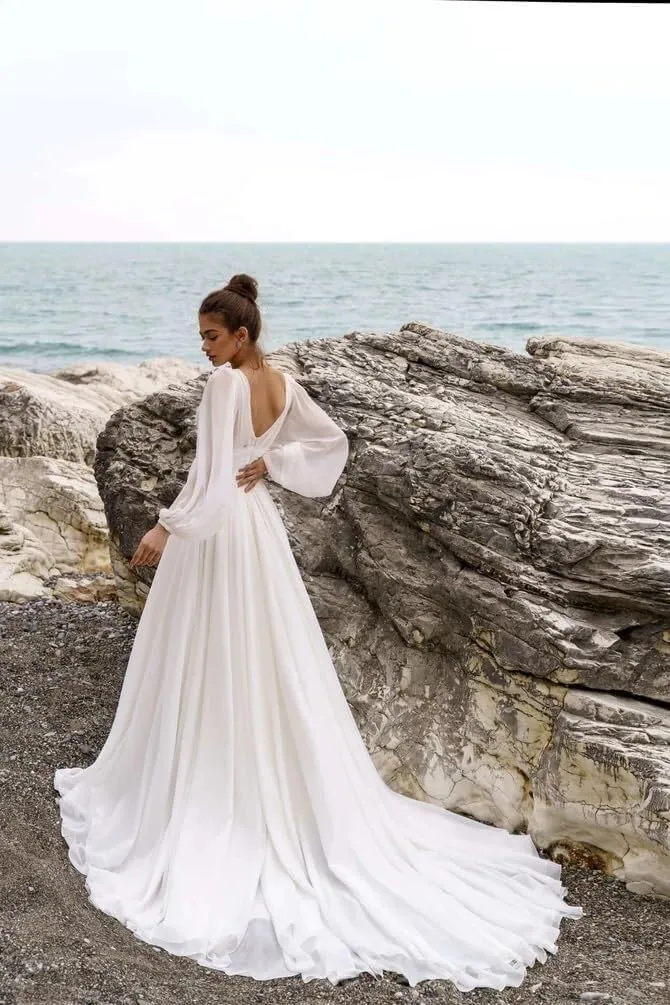 Women's Bridesmaids Gown for Wedding Off Shoulder Split Chiffon Formal Dress with Pockets