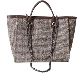 Women's Canvas Totes Chain Handbag Shoulder Crossbody Bucket Bag Beach Vacation Large Capacity Versatile Hobo Top Handle
