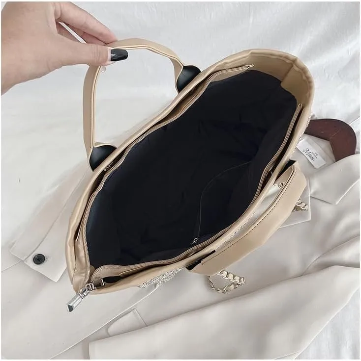 Women's Canvas Totes Chain Handbag Shoulder Crossbody Bucket Bag Beach Vacation Large Capacity Versatile Hobo Top Handle
