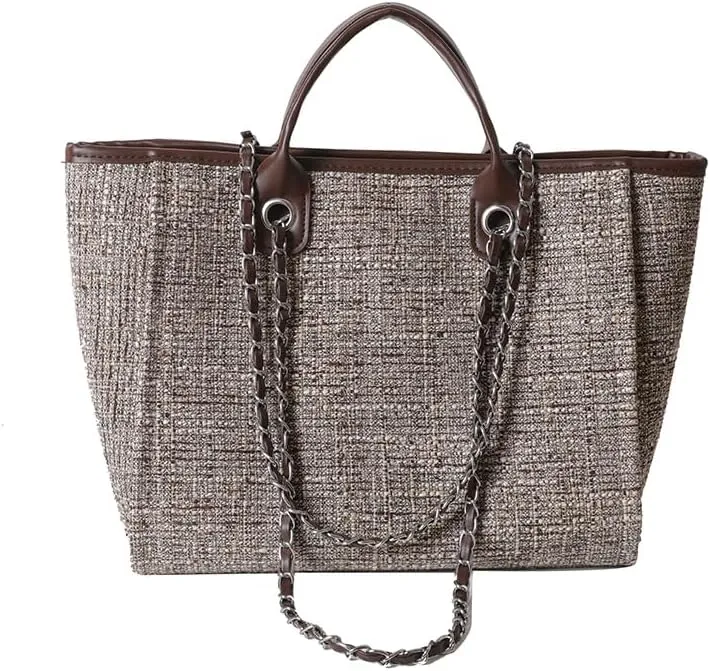 Women's Canvas Totes Chain Handbag Shoulder Crossbody Bucket Bag Beach Vacation Large Capacity Versatile Hobo Top Handle