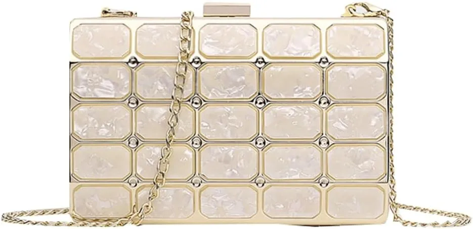 Womens Chic Evening Clutch Bag Acrylic Shoulder Purse Mini Totes Handbag Satchel with Chain Dinner Party Wedding