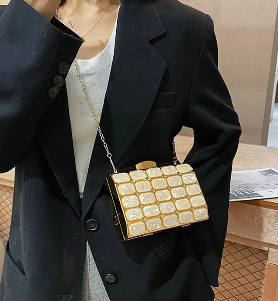 Womens Chic Evening Clutch Bag Acrylic Shoulder Purse Mini Totes Handbag Satchel with Chain Dinner Party Wedding