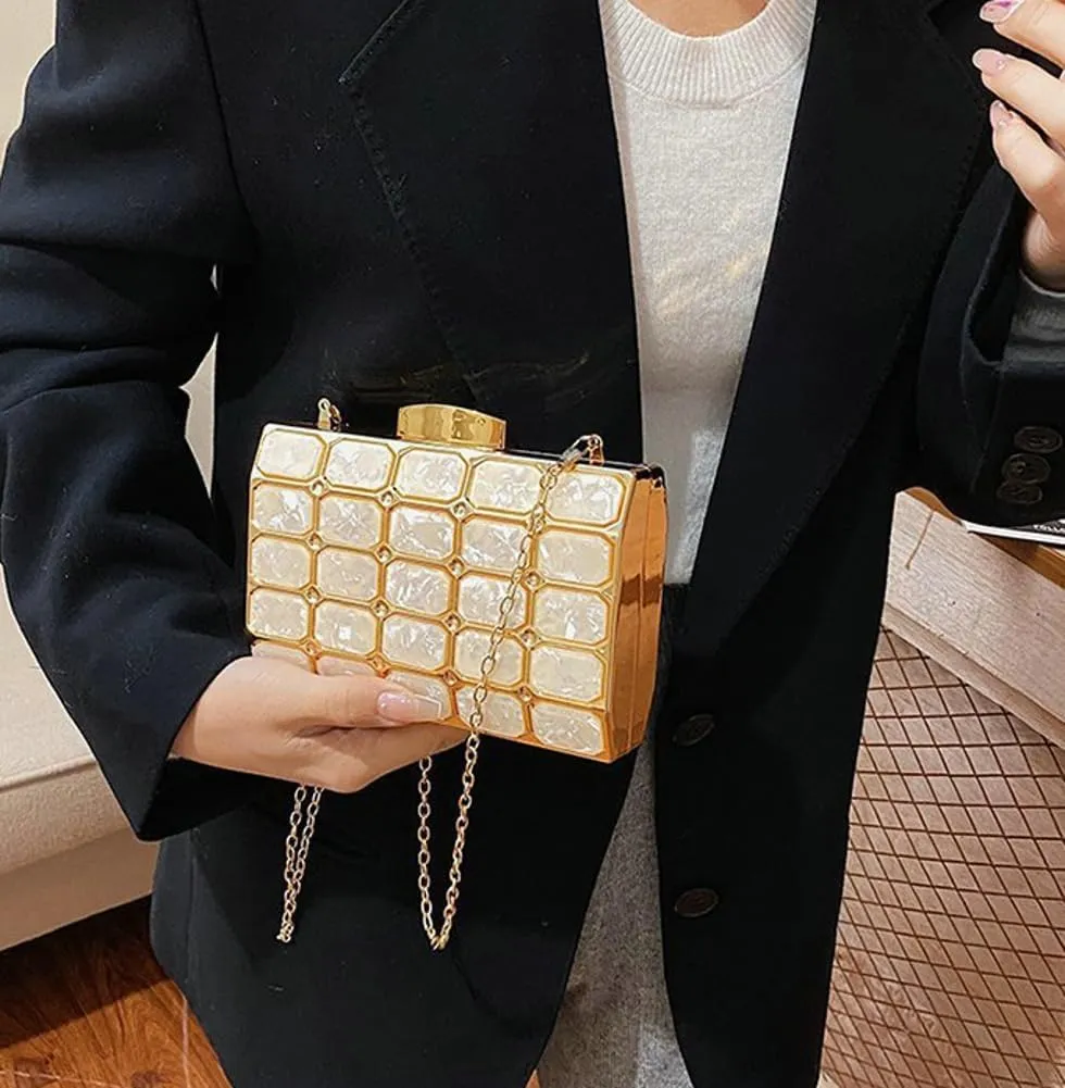 Womens Chic Evening Clutch Bag Acrylic Shoulder Purse Mini Totes Handbag Satchel with Chain Dinner Party Wedding