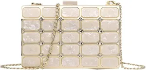 Womens Chic Evening Clutch Bag Acrylic Shoulder Purse Mini Totes Handbag Satchel with Chain Dinner Party Wedding