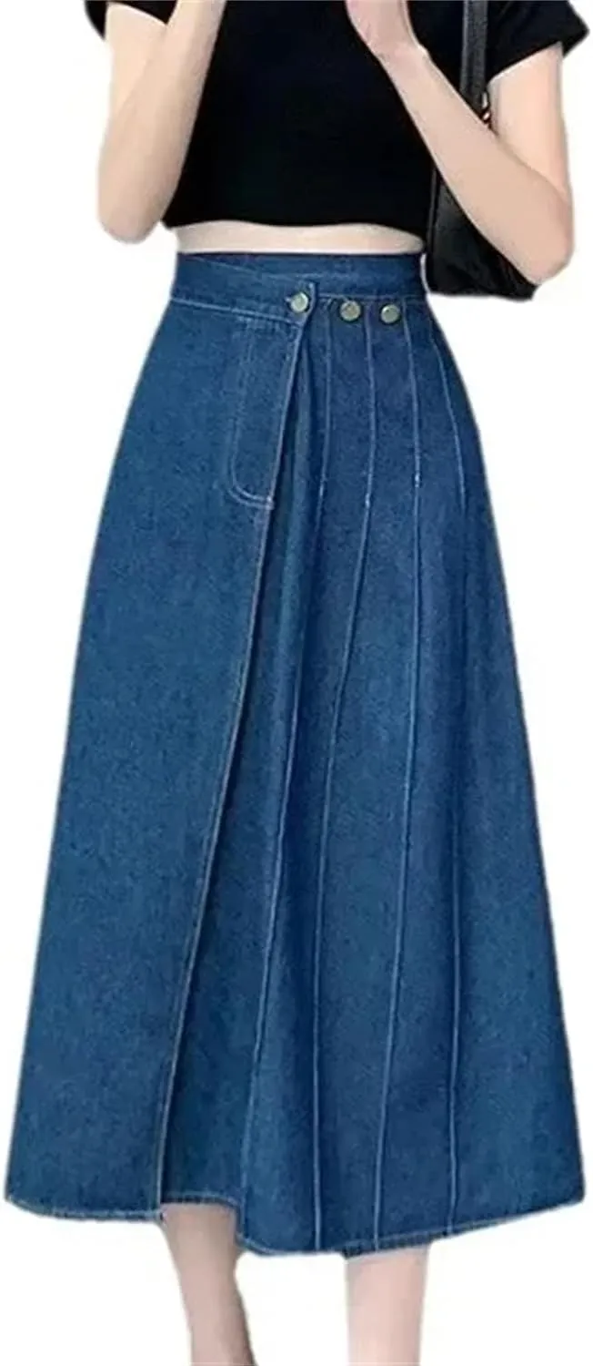 Women's Denim Skirt  Spring High-Waisted Petite Medium-Length Hip Covering Summer Half Skirt