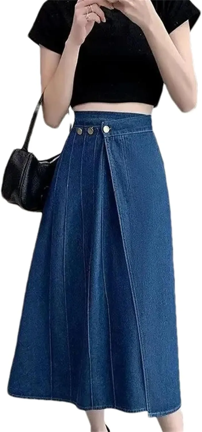 Women's Denim Skirt  Spring High-Waisted Petite Medium-Length Hip Covering Summer Half Skirt