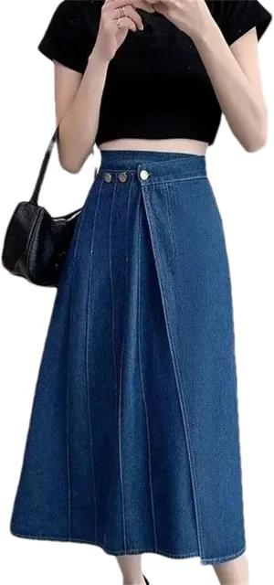 Women's Denim Skirt  Spring High-Waisted Petite Medium-Length Hip Covering Summer Half Skirt