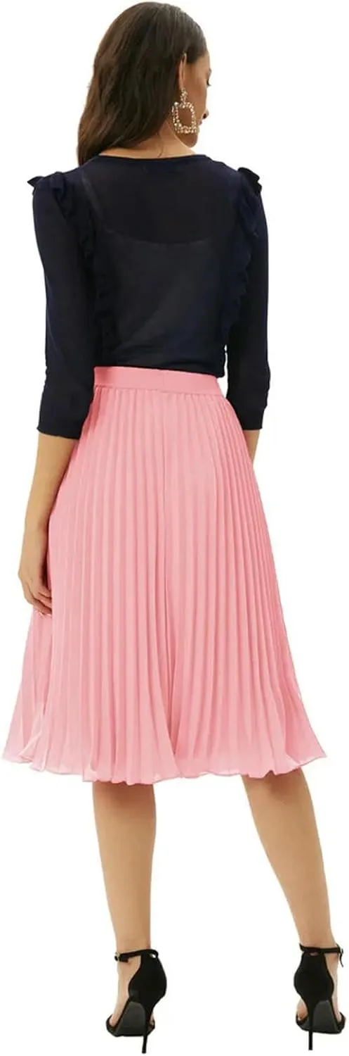 Women's High Waist Pleated Flare A-Line Rib Knit Midi Skirt Women's Stretch Waist Knee Length Skirt-Blackish Green-M