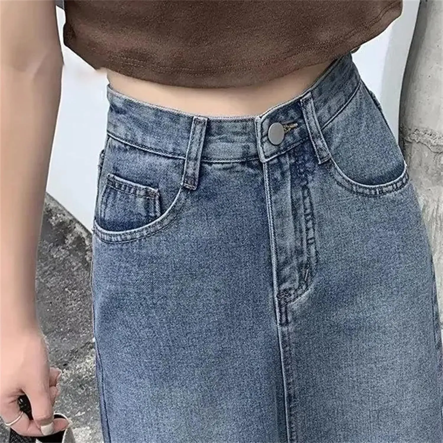 Women's High-Waisted Side Slit Denim Skirt  Slimming A-Line Vintage Long Summer Dress
