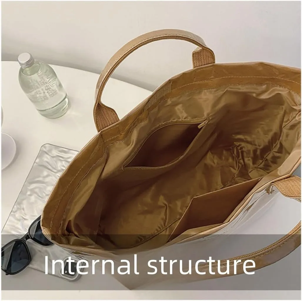 Women's Letters Print Tote Bag, Women Pvc Tote Bag, Top Handle Clear Hobo Handbag, Large Work Plastic Totes Bags