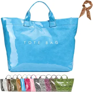 Women's Letters Print Tote Bag, Women Pvc Tote Bag, Top Handle Clear Hobo Handbag, Large Work Plastic Totes Bags
