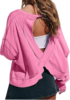 Womens Long Sleeve Tshirts Shirts Crewneck Sweatshirts Tops 2024 Fall Trendy Oversized Tunics Hollow Out Y2K Clothes