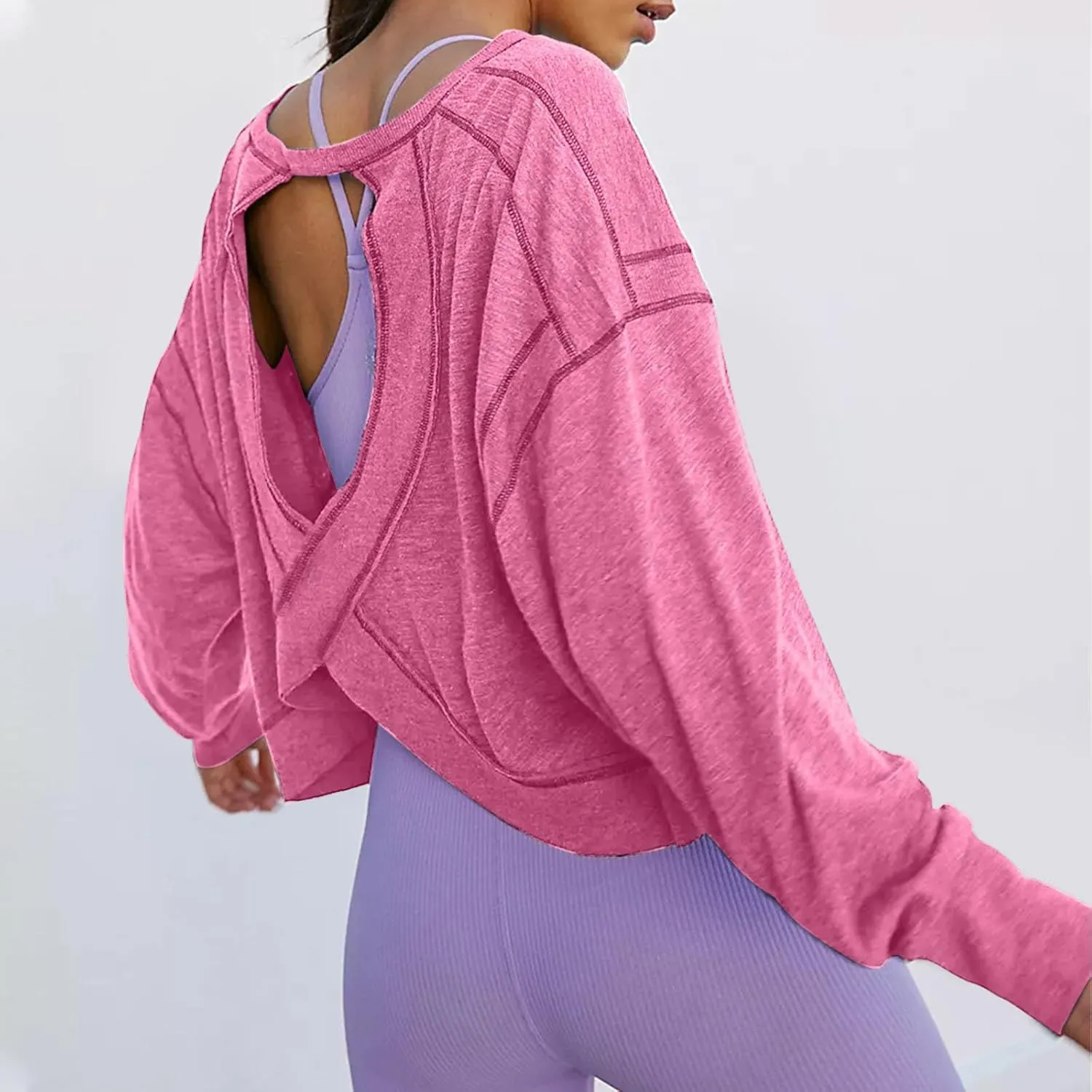 Womens Long Sleeve Tshirts Shirts Crewneck Sweatshirts Tops 2024 Fall Trendy Oversized Tunics Hollow Out Y2K Clothes
