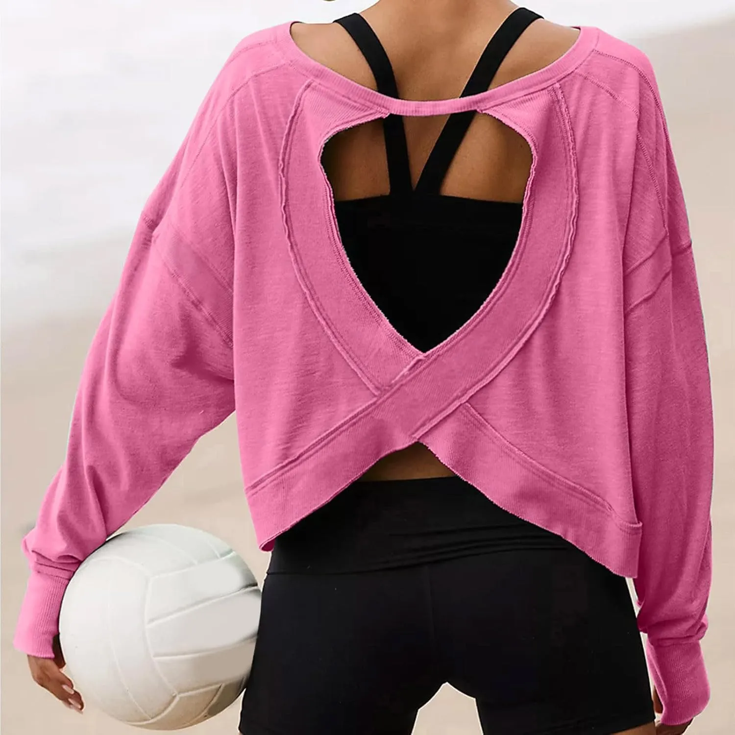 Womens Long Sleeve Tshirts Shirts Crewneck Sweatshirts Tops 2024 Fall Trendy Oversized Tunics Hollow Out Y2K Clothes