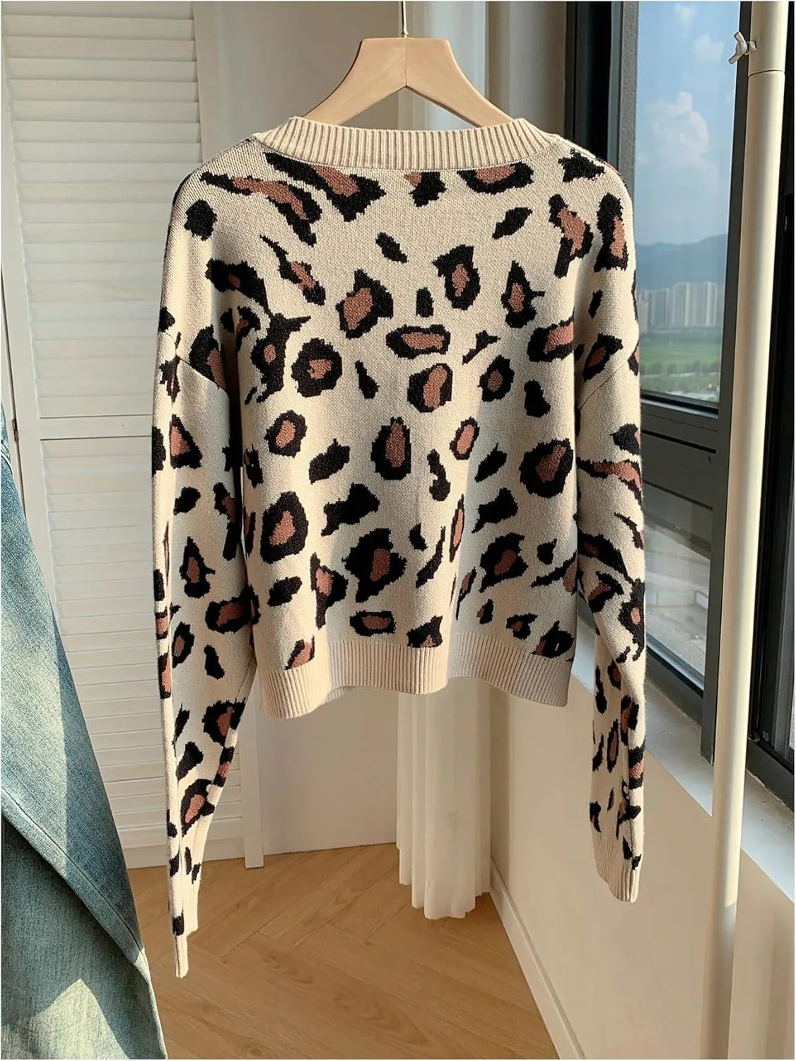 Women's Long Sleeves Open Front Leopard Print Bow Tie Front Cardigan Long Sleeve Y2K Knitted Cardigan Sweater
