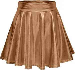 Women's Metallic Skater Skirt Sparkly Shiny Flared Pleated A Line Mini Skort Fashion Skirts for Women 2024 Trendy