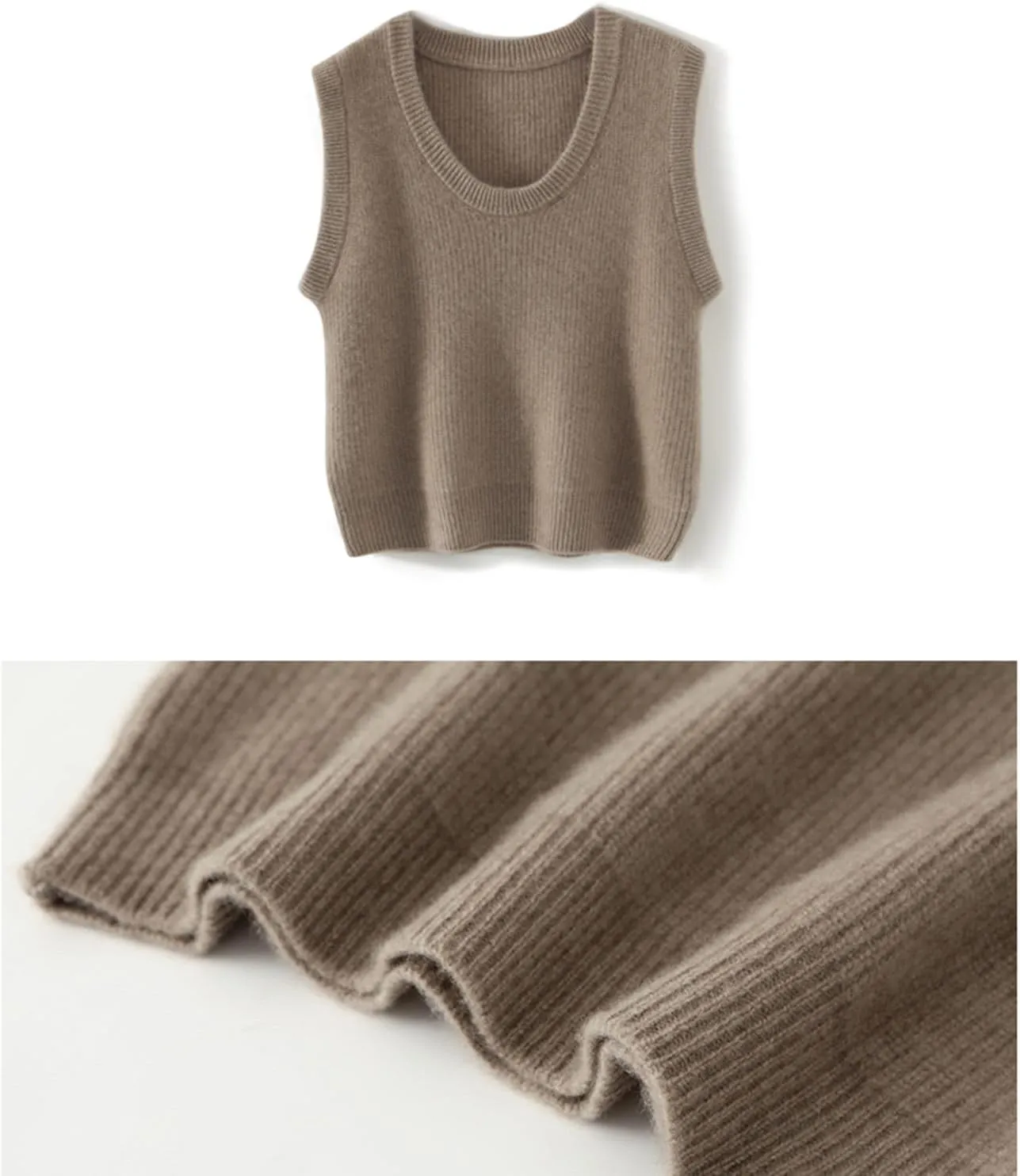 Women's O-Neck Knit Sweater Vest Merino Wool Sleeveless Thick Pullover Vest Short Tops