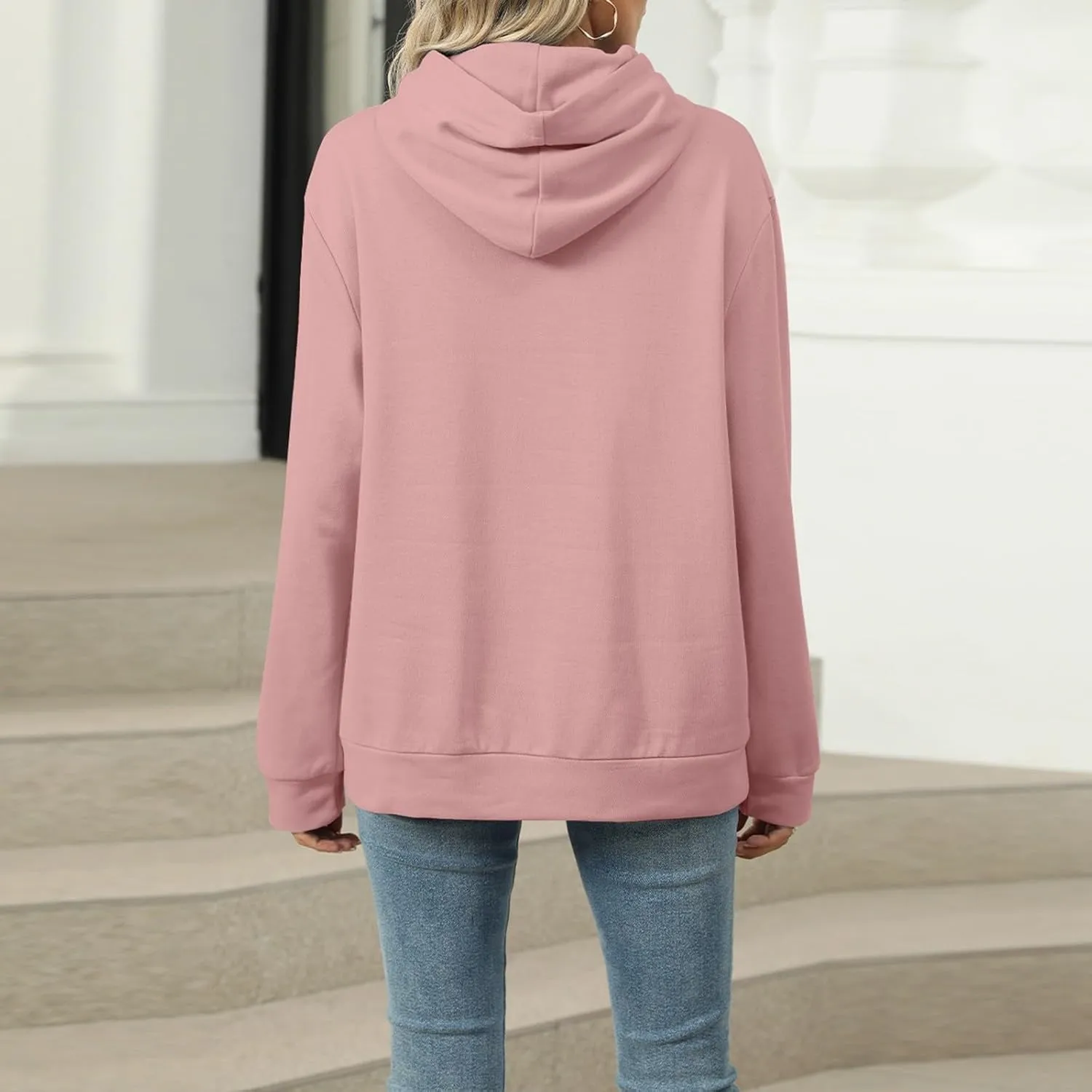 Womens Oversized Hoodies 2024 Fashion Basic Sweatshirts Drawstring Tops Hooded Pullover Tops Outfits with Pocket