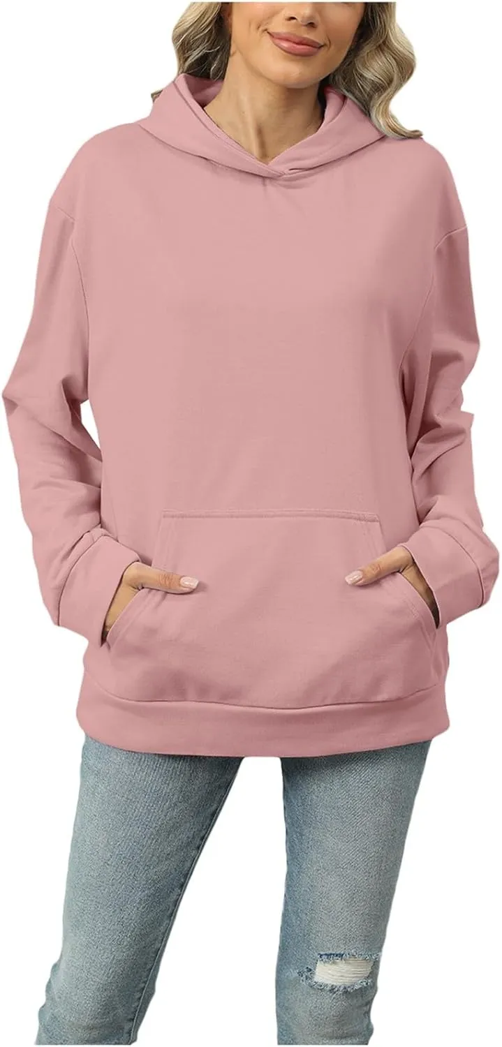Womens Oversized Hoodies 2024 Fashion Basic Sweatshirts Drawstring Tops Hooded Pullover Tops Outfits with Pocket