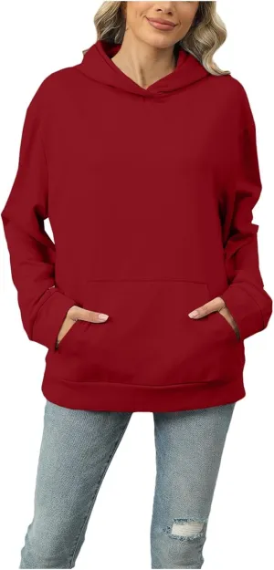 Womens Oversized Hoodies 2024 Fashion Basic Sweatshirts Drawstring Tops Hooded Pullover Tops Outfits with Pocket