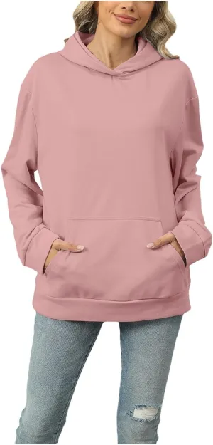 Womens Oversized Hoodies 2024 Fashion Basic Sweatshirts Drawstring Tops Hooded Pullover Tops Outfits with Pocket