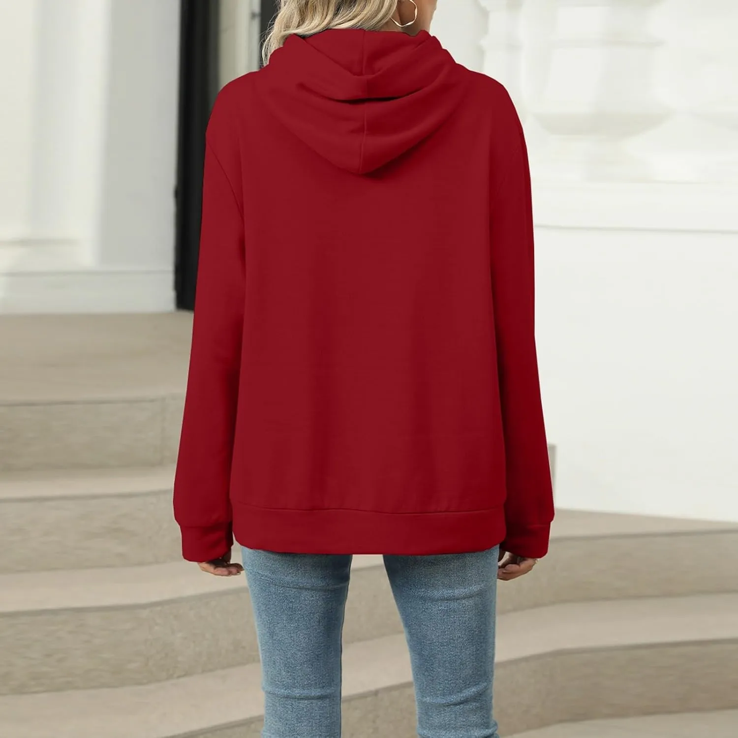 Womens Oversized Hoodies 2024 Fashion Basic Sweatshirts Drawstring Tops Hooded Pullover Tops Outfits with Pocket