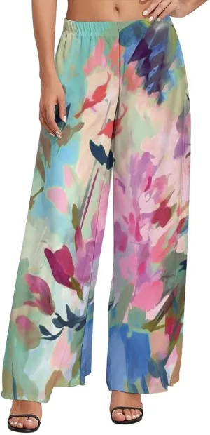Women's Pants Elastic High Waisted Boho Tie Die Colors Flower Palazzo Casual Wide Leg Dress Pants for Women