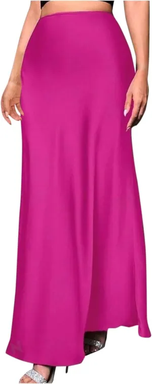 Women's Satin High Waisted Maxi Skirts Elegant Solid Color A Line Long Skirt Soft Work Office Half Dress