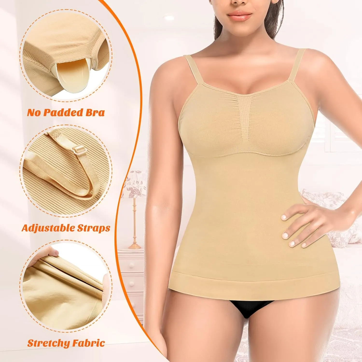 Womens Shapewear Tank Tops with Built in Bra Tummy Control Cami Shaper Compression Shaping Tops