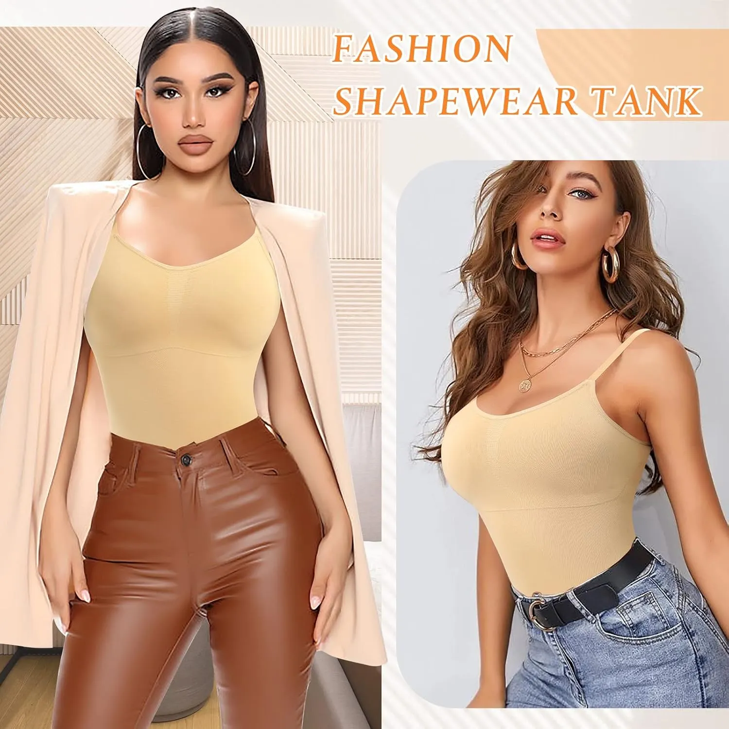 Womens Shapewear Tank Tops with Built in Bra Tummy Control Cami Shaper Compression Shaping Tops