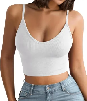Womens Summer Ribbed Crop Cami Tank Tops Casual Scoop Neck Cropped Workout Camisole Y2k Going Out Beach Tops Shirts