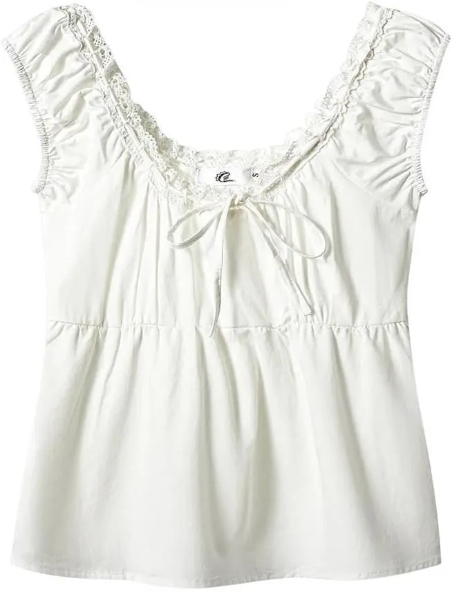 Women's Sweet French Lace Edges Bow Sleeveless Vest Solid Color Backless Slim Temperament Tank Tops