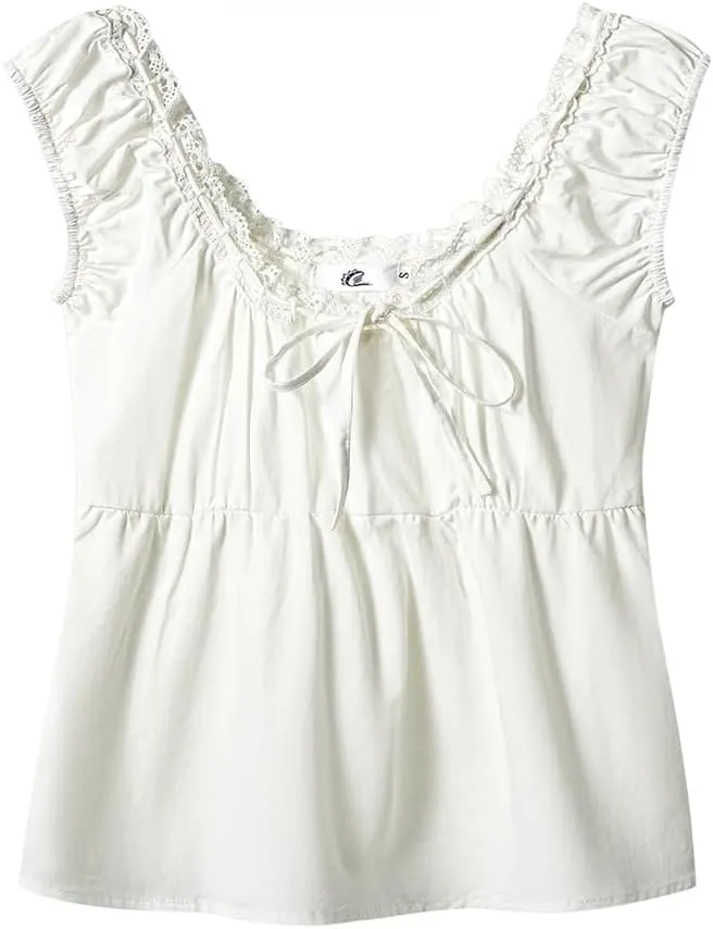 Women's Sweet French Lace Edges Bow Sleeveless Vest Solid Color Backless Slim Temperament Tank Tops